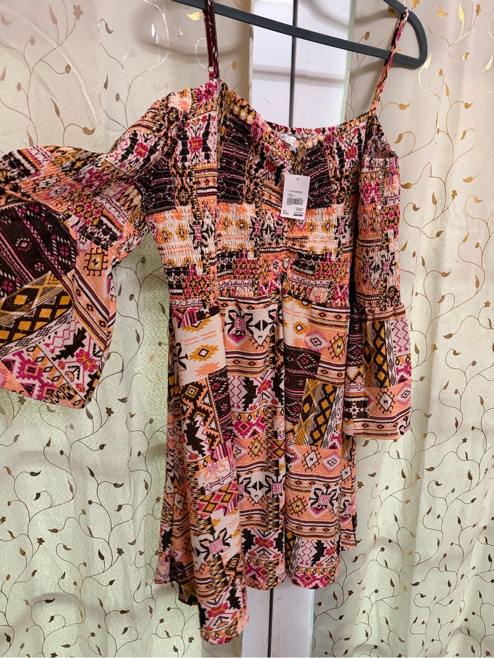 Cato One-Shoulder Pink Multi-Print Boho Dress